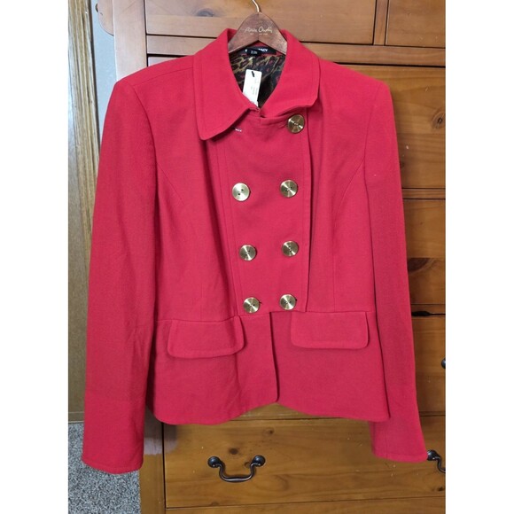 NWT Ellen Tracy Size 18 Double-Breasted Pea Coat Blazer Wool Gold Leopard - Picture 1 of 14